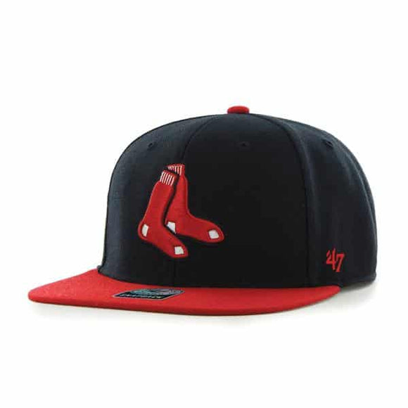 Boston Red Sox 47 Brand Sure Shot Two Tone Captain Socks Logo Snapback Red Navy - MamySports