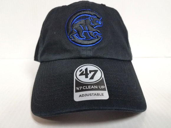 Chicago Cubs '47 Brand MLB Cap Clean Up Adjustable Strapback Black Hat - MamySports